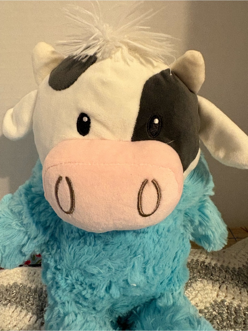 Plush Cow Stuffed Animal – Blue and Pink Cute Cuddle Toy
